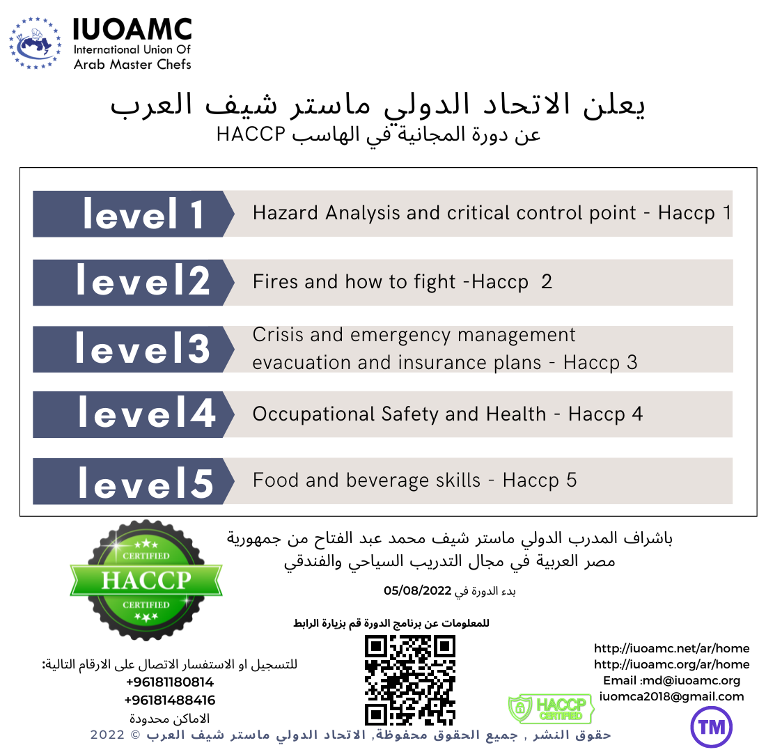 يعلن الاتحاد الدولي ماستر شيف العرب عن دورة المجانية في الهاسب HACCP 